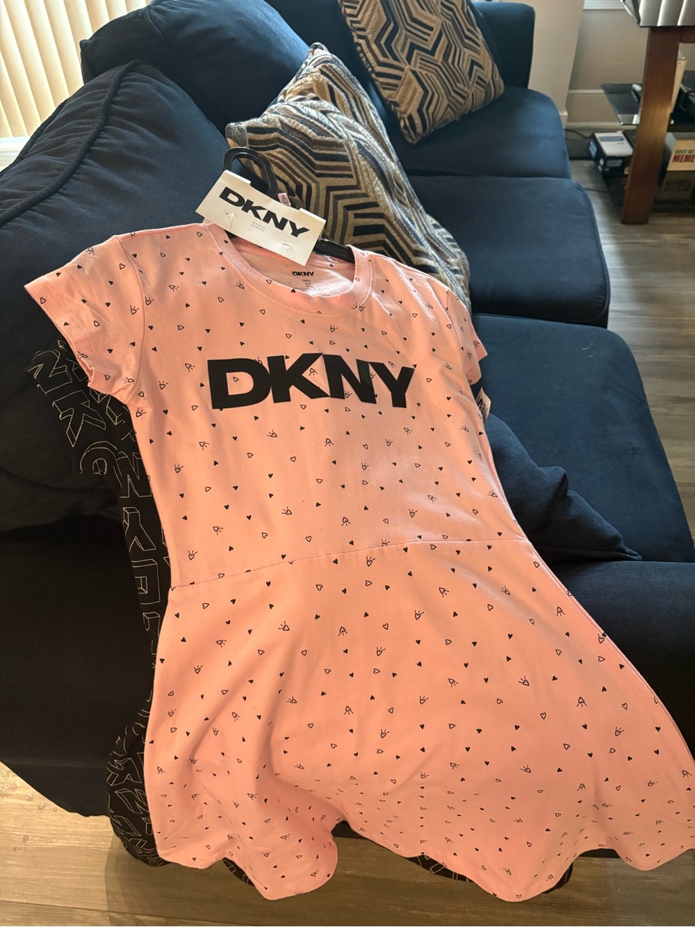 DKNY Pink Logo Sleep Dress with Tiny Heart Print